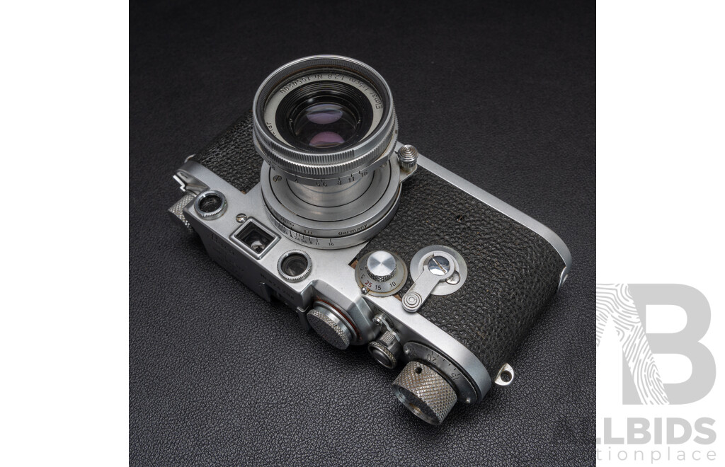 Leica IIIf 35mm LTM Rangefinder Camera with Collapsible Elmar 50mm F/2.8 Lens (Ernst Leitz Wetzlar, 1956) Serial No. 824298