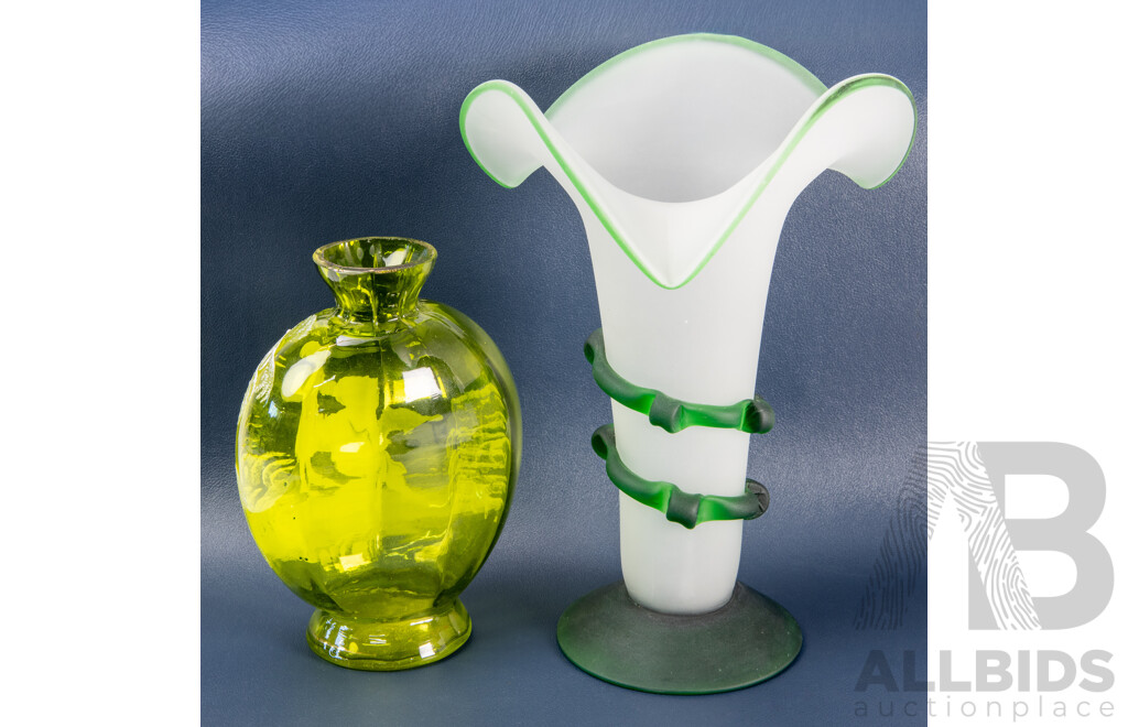 Victorian Mary Gregory Vase and Victorian Satin Finish Art Glass Vase