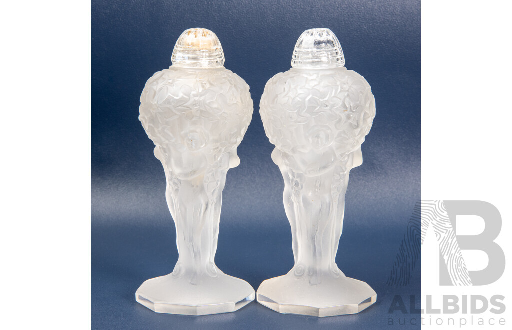 Pair of Tall Pâte De Verre French Art Glass Salt and Pepper Shakers