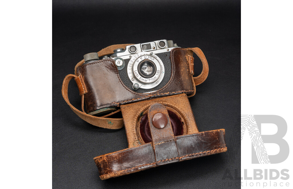 Leica IIIB 35mm LTM Rangefinder Camera Body (Ernst Leitz Wetzlar, 1939) Serial No. 348447 with Leitz Collapsible Elmar 50mm F/3.5 Lens