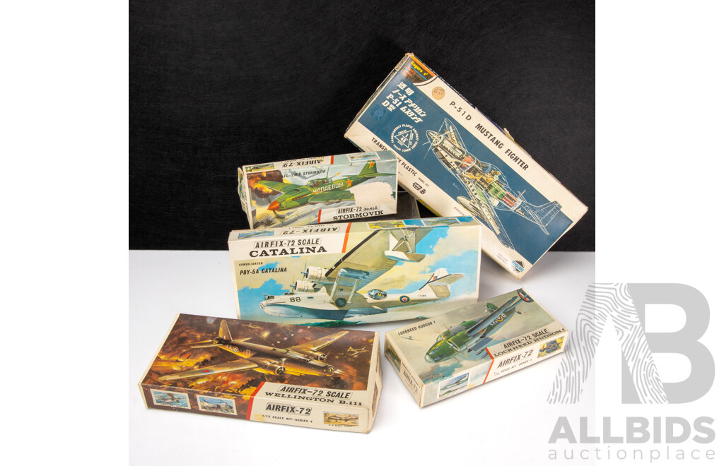 Vintage Airfix-72 Model Aircraft Including Lockheed Hudson1, Wellington B.11, PBY -5A Catalina, 1L 2M3 Stormovic with Korgue Transparent P51D Mustang Fighter