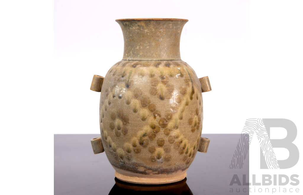 Antique Chinese Stoneware Vessel with Four Lugs