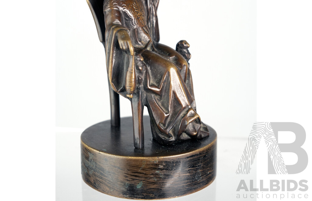 Fine Early 20th-Century Chryselephantine Bronze Figure with Carved Ivory Face, Marked with “U” Foundry Stamp, C.1900–1930