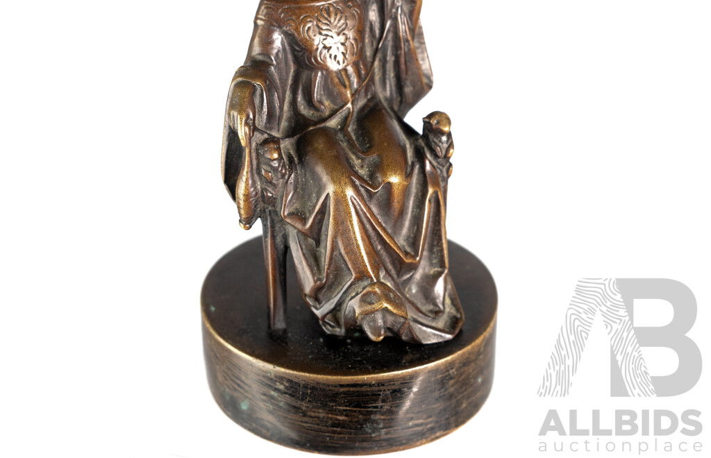 Fine Early 20th-Century Chryselephantine Bronze Figure with Carved Ivory Face, Marked with “U” Foundry Stamp, C.1900–1930