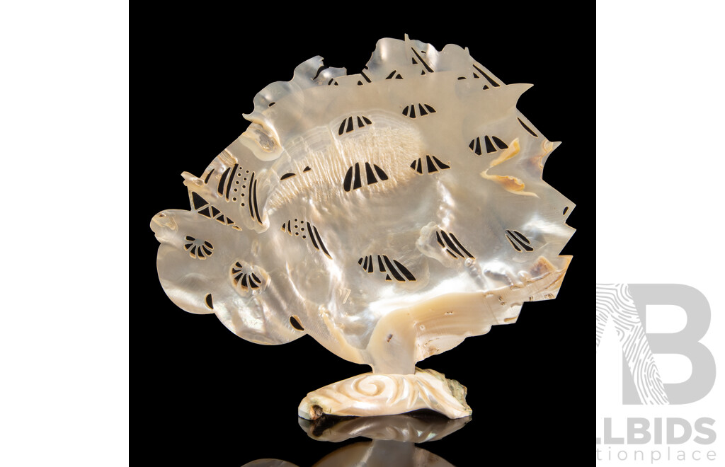 Antique Chinese Carved Mother-of-Pearl Ship Model with Stand