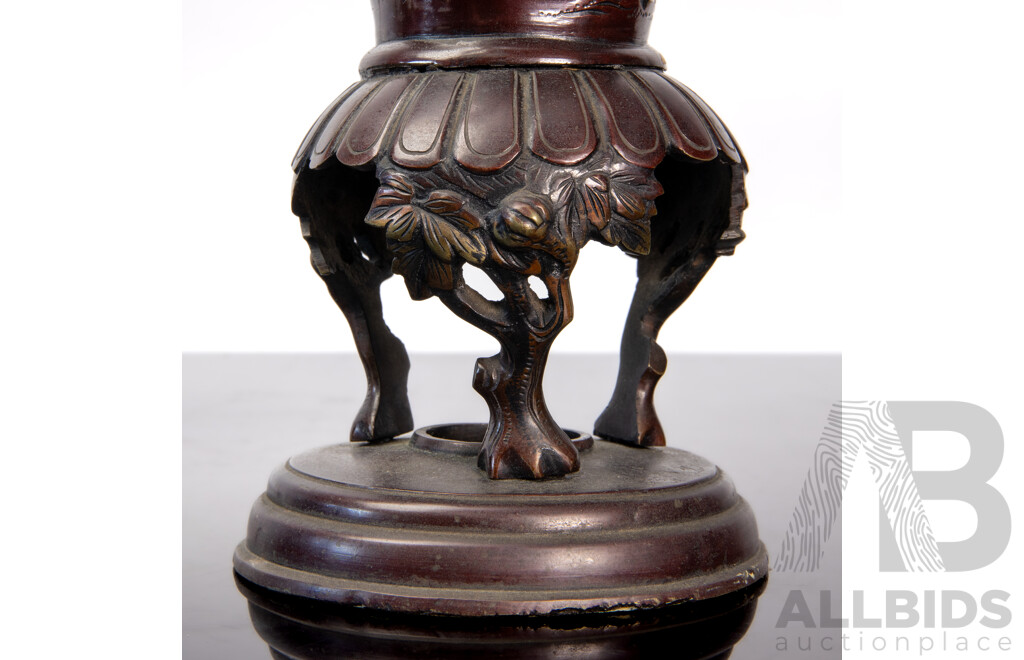 Pair of 19th Century Japanese Bronze Lidded Vases, Meiji Period