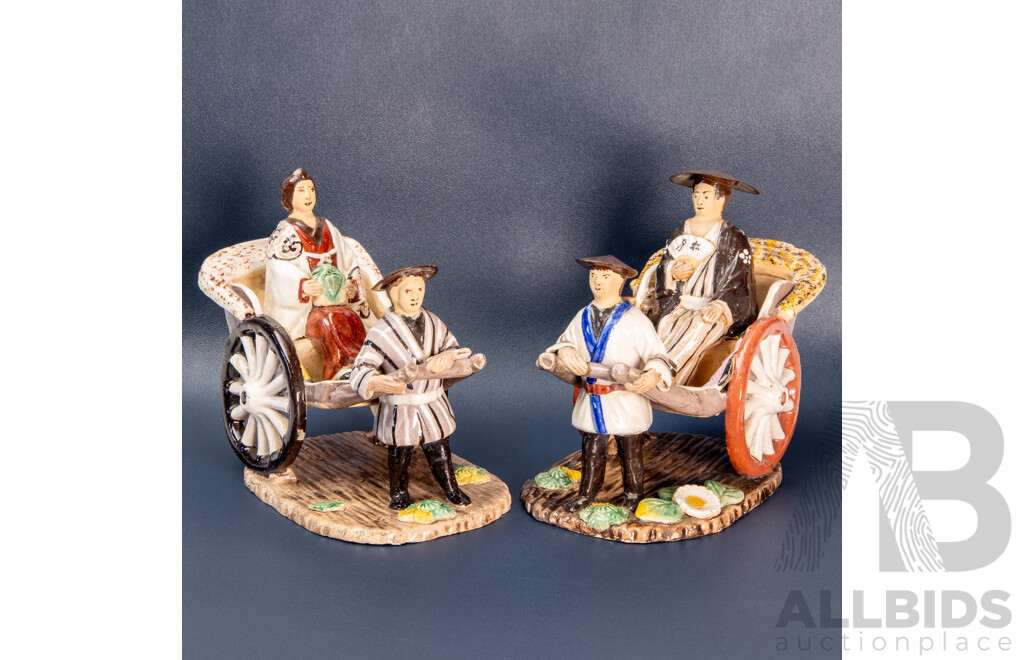 Japanese Pottery Figurine Pair – Rickshaw Figures