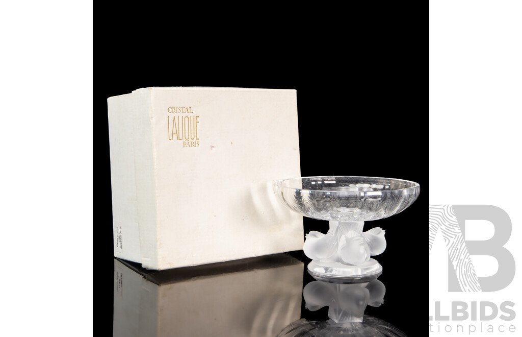 Lalique France Crystal “Nogent – Sparrows” Pedestal Compote Bowl