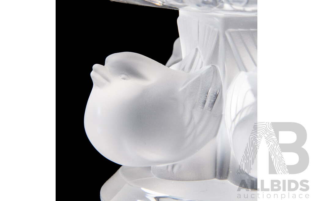 Lalique France Crystal “Nogent – Sparrows” Pedestal Compote Bowl