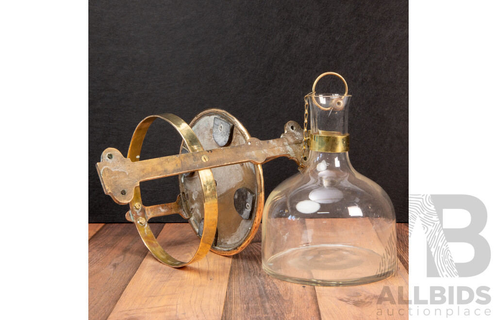 Vintage Railway Decanter in Brass Wall-Mounted Stand