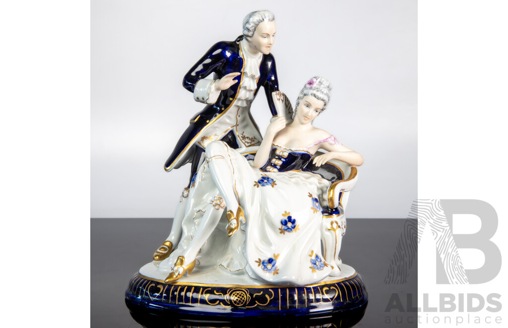 Large Royal Dux (Czechoslovakia) Porcelain Figure of a Courting Couple