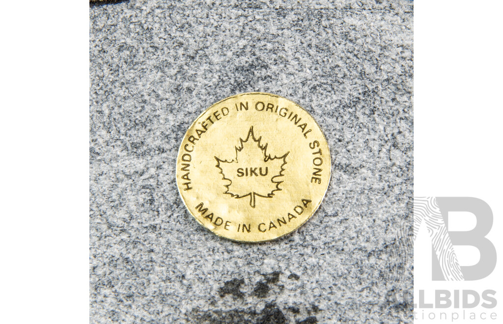 Siku Inuit Soapstone Bookends (Pair) – Eskimo Hunting Motif, Canada