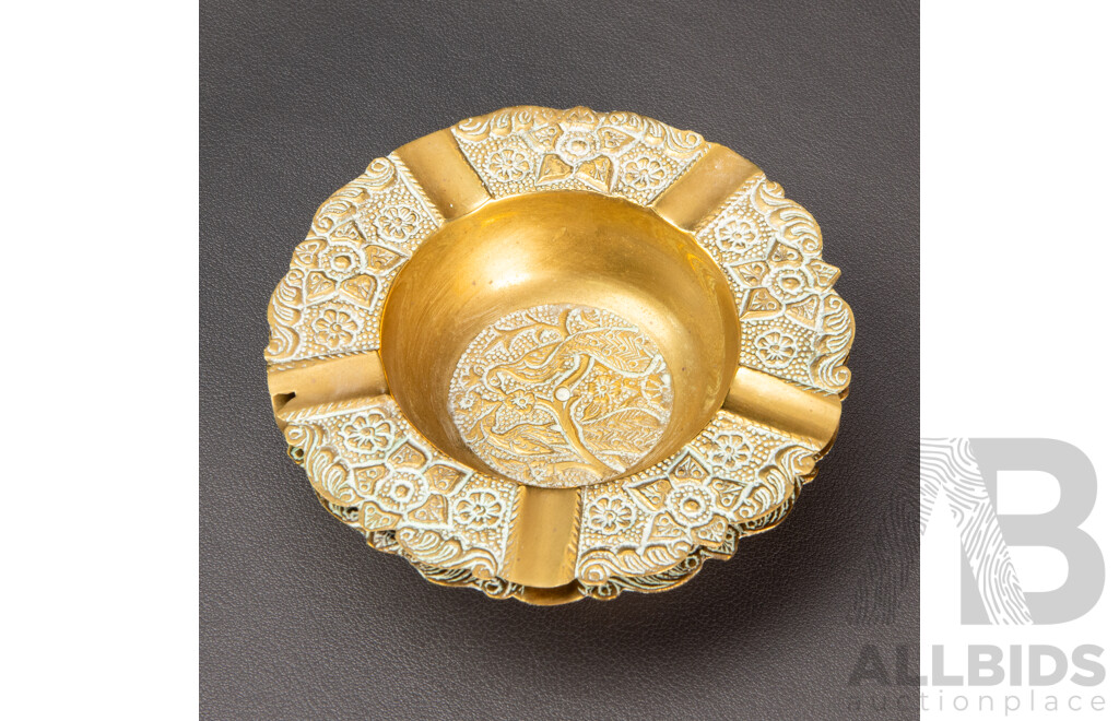 Pair of Vintage Brass Ashtrays with Oriental Design