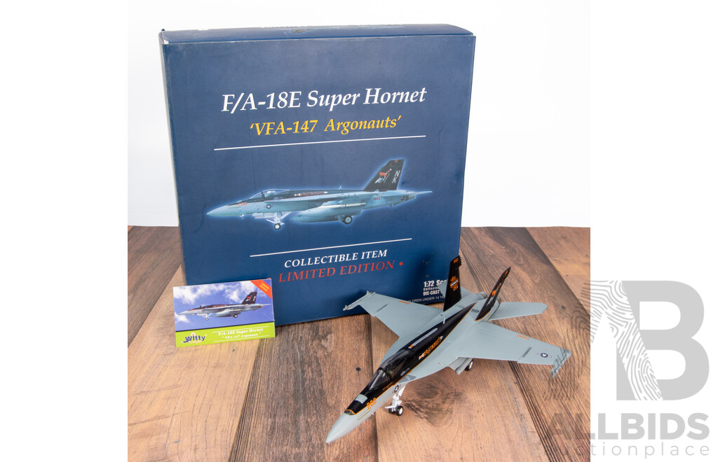 Limited Edition Witty Wings No. WTW-72-007-012, F/A-18E Super Hornet, 1:72 Scale, VFA 147 Argonauts