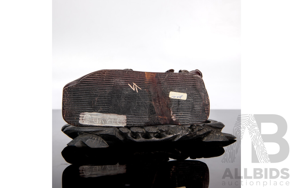 Hardstone Carving of Sow with Piglets on Ebonised Wood Stand