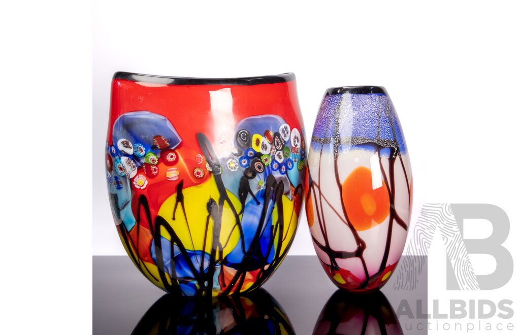 Two Stunning Large Studio Art Glass Vases
