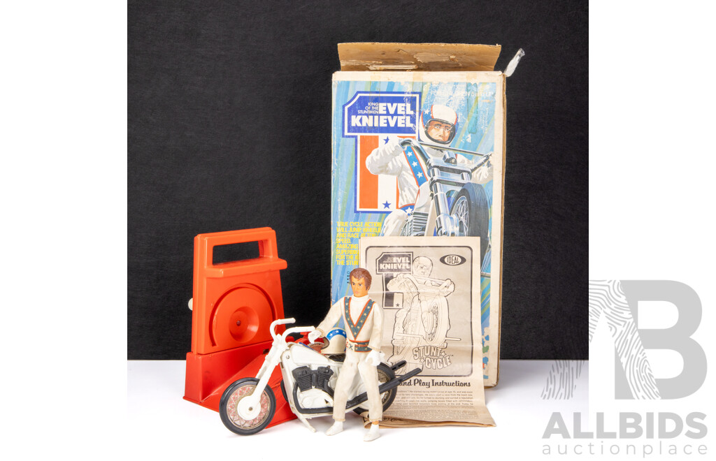 Vintage Ideal Evel Knievel Stunt Cycle with Rider and Launcher, 1973