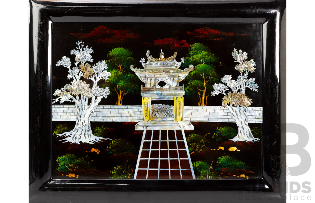 Pair of Vintage Asian Artworks with Mother-of-Pearl Inlay