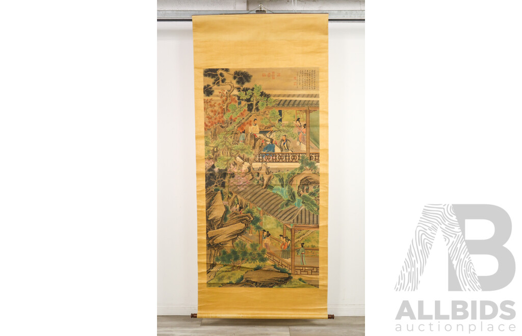 Gai Qi (Chinese, Qing Dynasty), Temple Scene, Scroll Painting, Watercolour on Paper