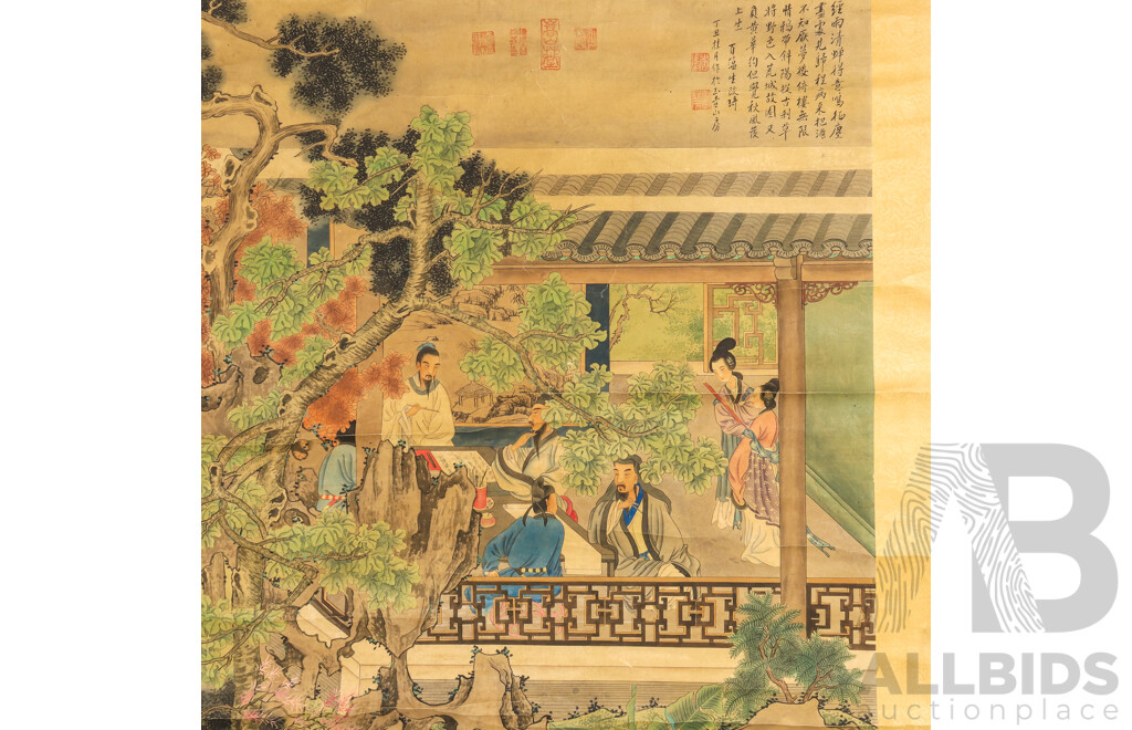 Gai Qi (Chinese, Qing Dynasty), Temple Scene, Scroll Painting, Watercolour on Paper