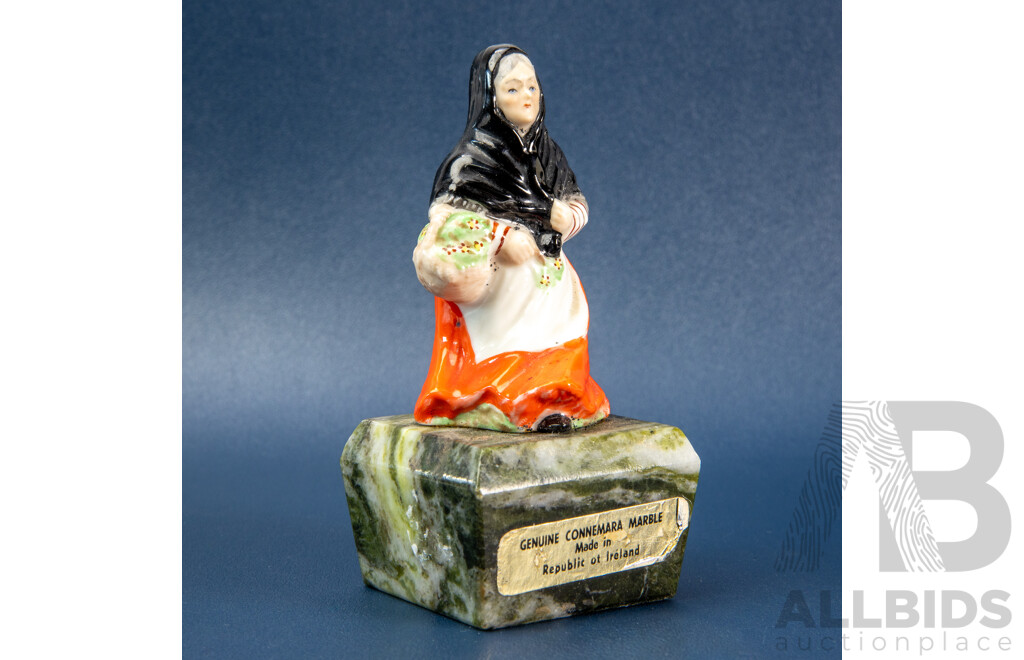Vintage Irish 'Old Woman' Figurine on Connemara Marble Base