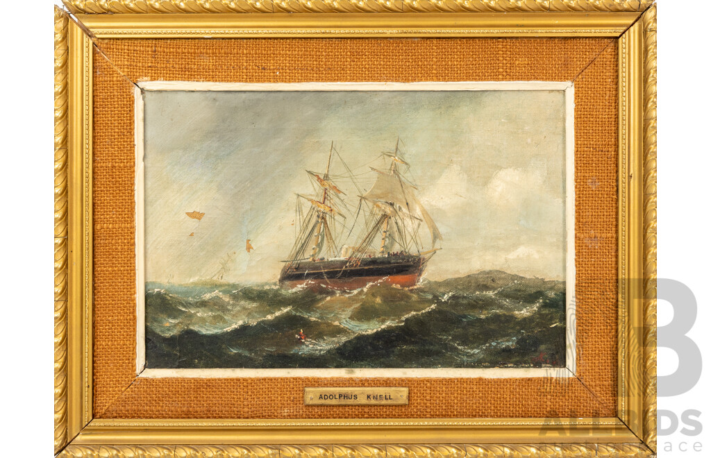 Adolphus Knell (British, 19th Century), Ship in Rough Ocean, Oil on Canvas