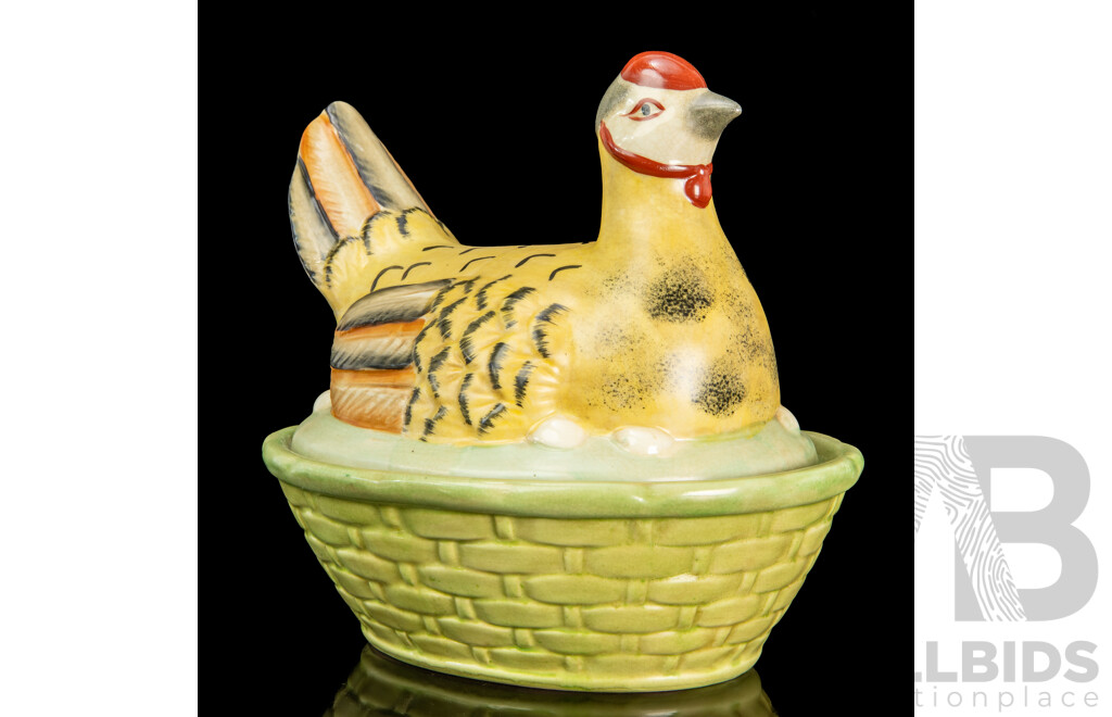 Vintage Ceramic Nesting Hen Dish with Basket Bowl
