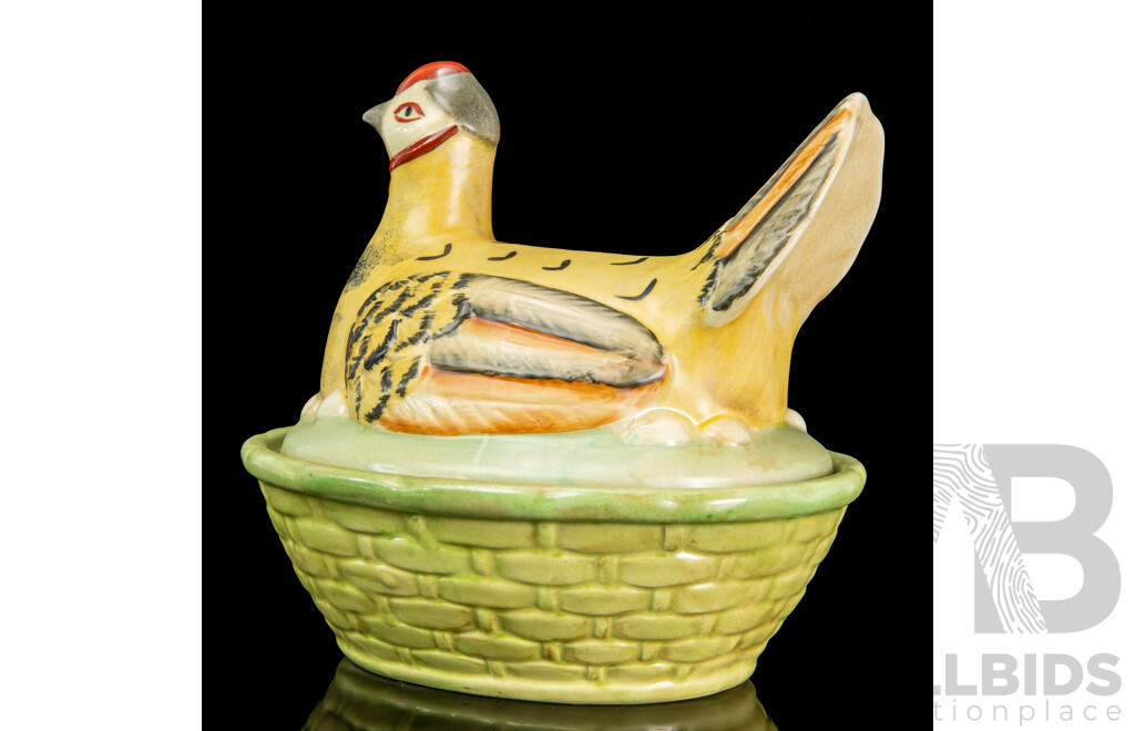 Vintage Ceramic Nesting Hen Dish with Basket Bowl