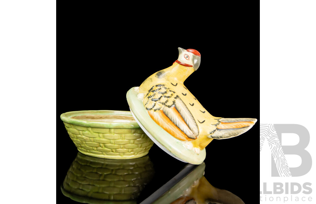 Vintage Ceramic Nesting Hen Dish with Basket Bowl