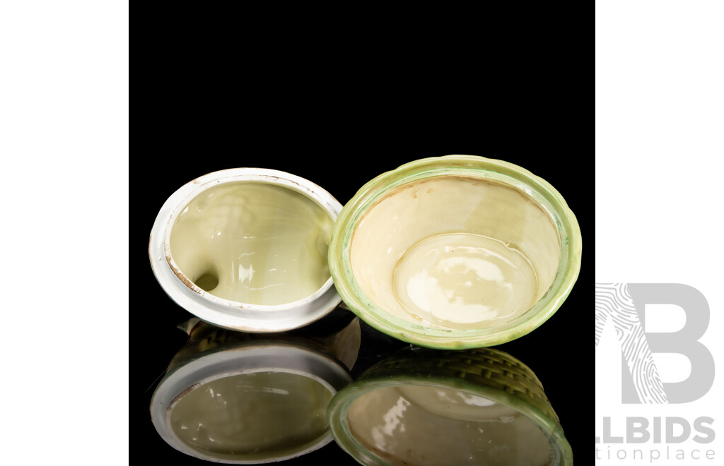 Vintage Ceramic Nesting Hen Dish with Basket Bowl