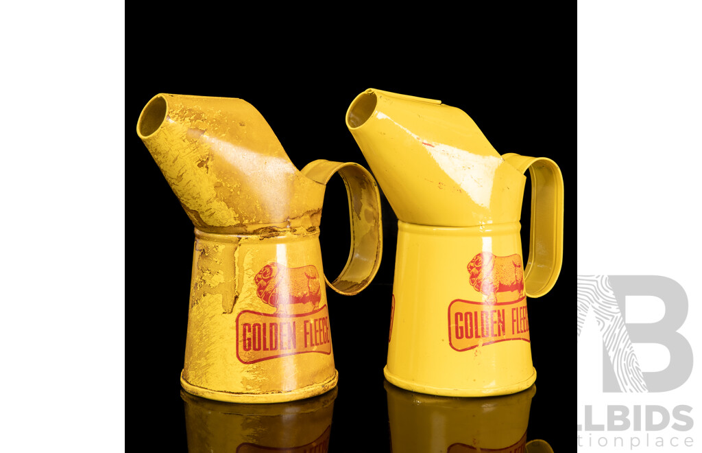 Pair of Vintage Yellow Enamelled Golden Fleece Oil Pourers