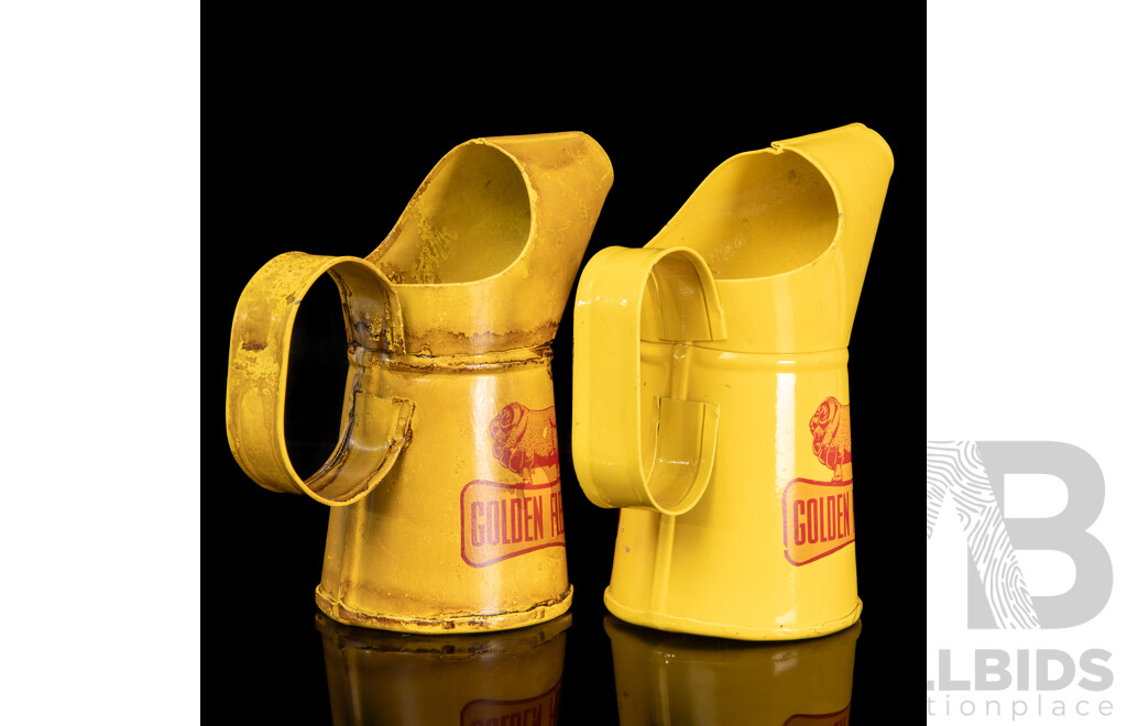 Pair of Vintage Yellow Enamelled Golden Fleece Oil Pourers
