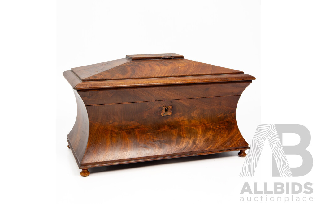 Georgian Flame Mahogany Tea Caddy, Early 19th Century