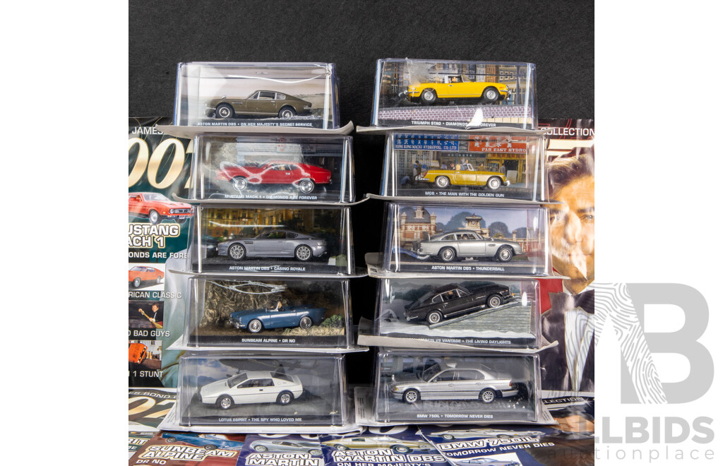 Collection of 10 James Bond Model Cars with Magazines