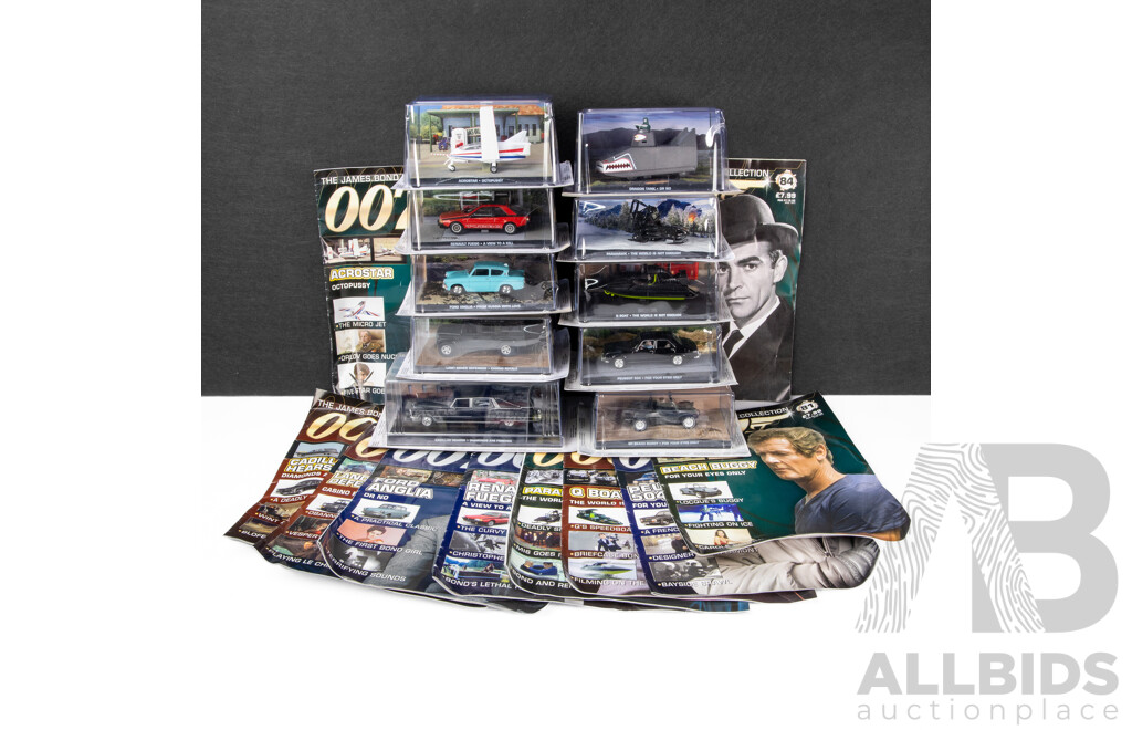 Collection of 10 James Bond Model Cars with Magazines