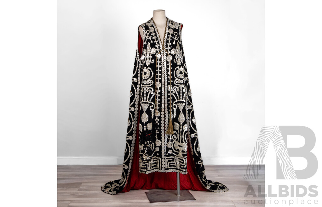 Antique Pearly King or Queen Ceremonial Robe, Velvet with Mother-of-Pearl Button Decoration