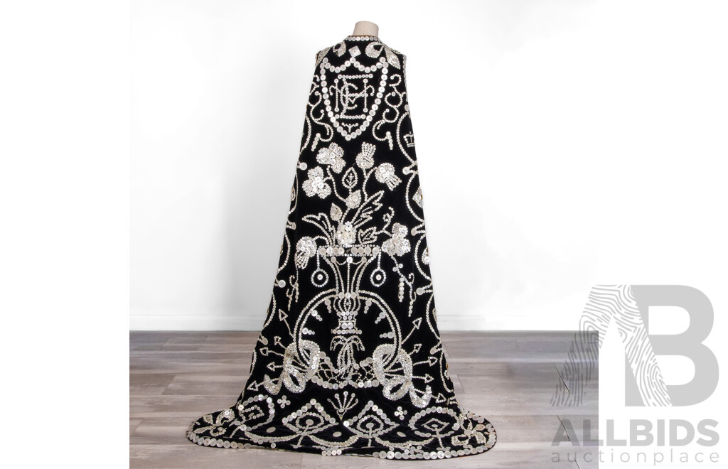 Antique Pearly King or Queen Ceremonial Robe, Velvet with Mother-of-Pearl Button Decoration