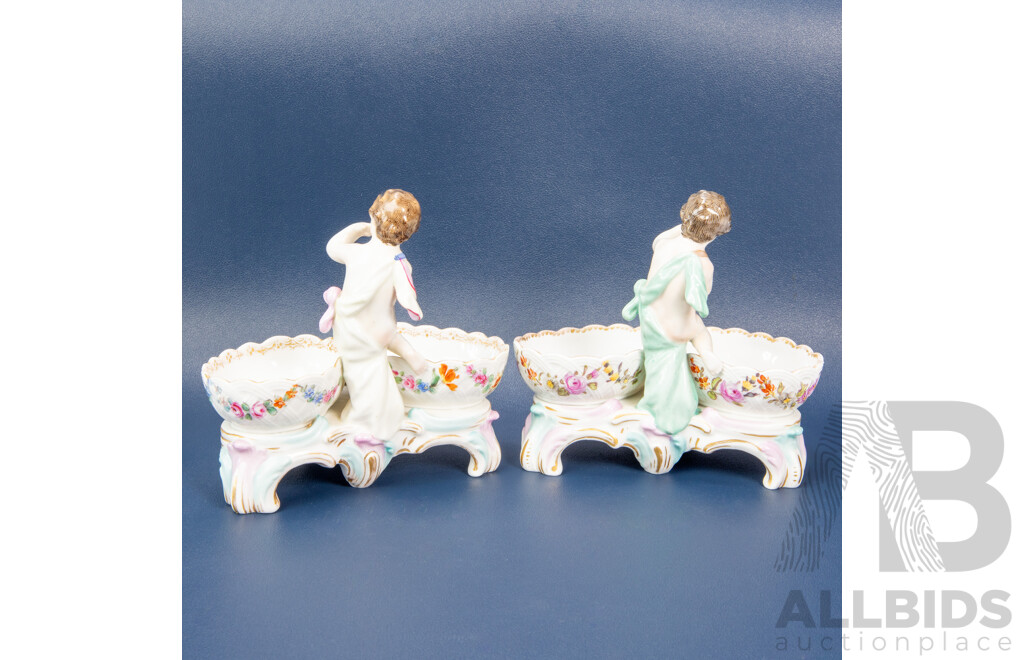 Pair of Antique KPM Berlin Porcelain Figural Spice or Salt Dishes