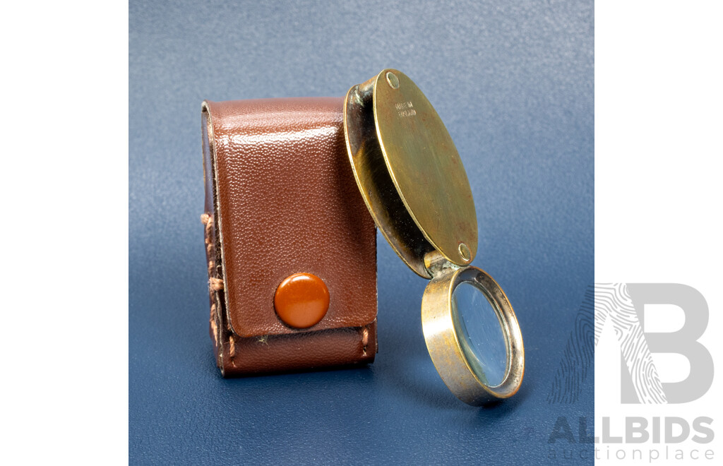 Antique Brass Jewellers Loupe in Leather Case