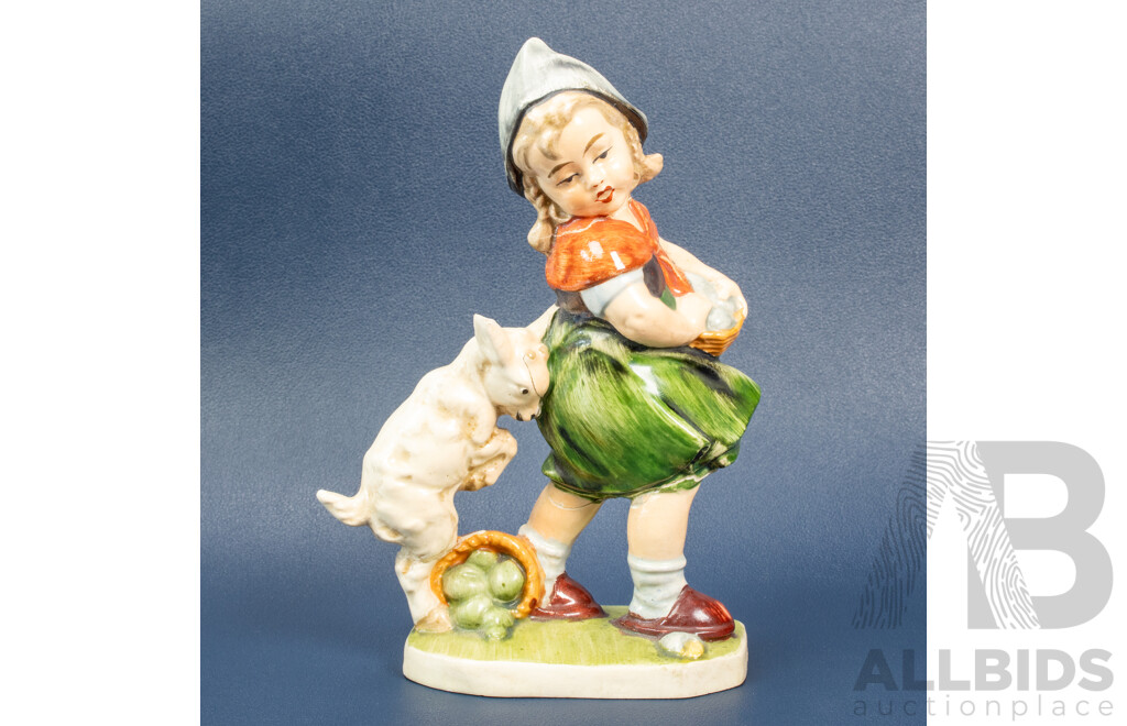 Friedel Figurine Girl with Playful Goat