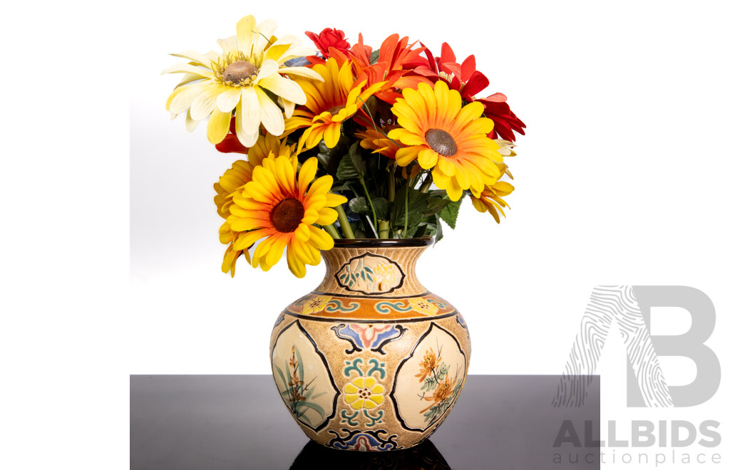 Vintage Dona Vietnam Vase with Artificial Flowers