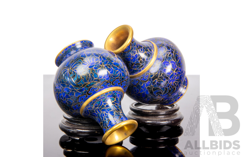 Pair of Chinese Brass Cloisonne Vases on Stands