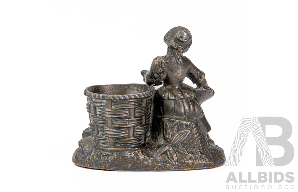Antique Bronze Match Striker Fishwife and Basket Form