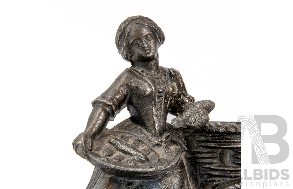 Antique Bronze Match Striker Fishwife and Basket Form