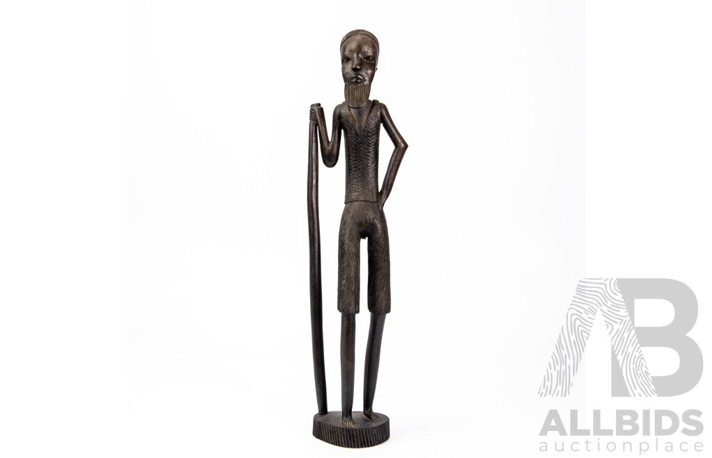 Kenyan Wood Carving of Man with Staff