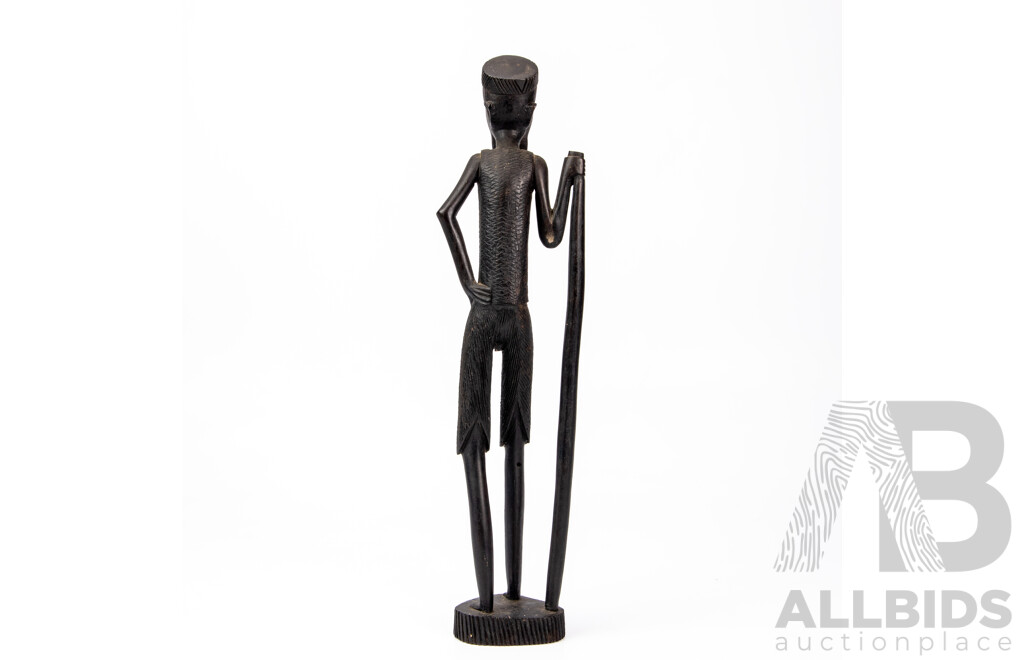 Kenyan Wood Carving of Man with Staff