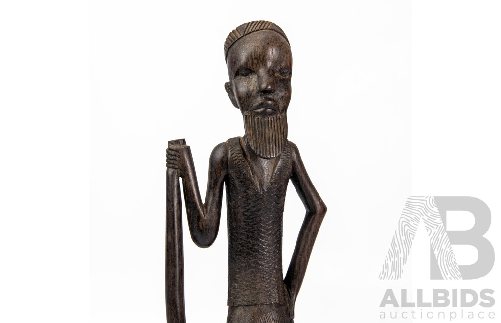 Kenyan Wood Carving of Man with Staff
