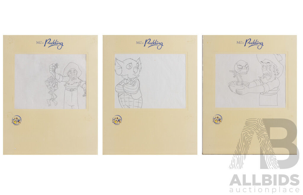 Set of Three Original Production Drawings From the Magic Pudding Animated Film