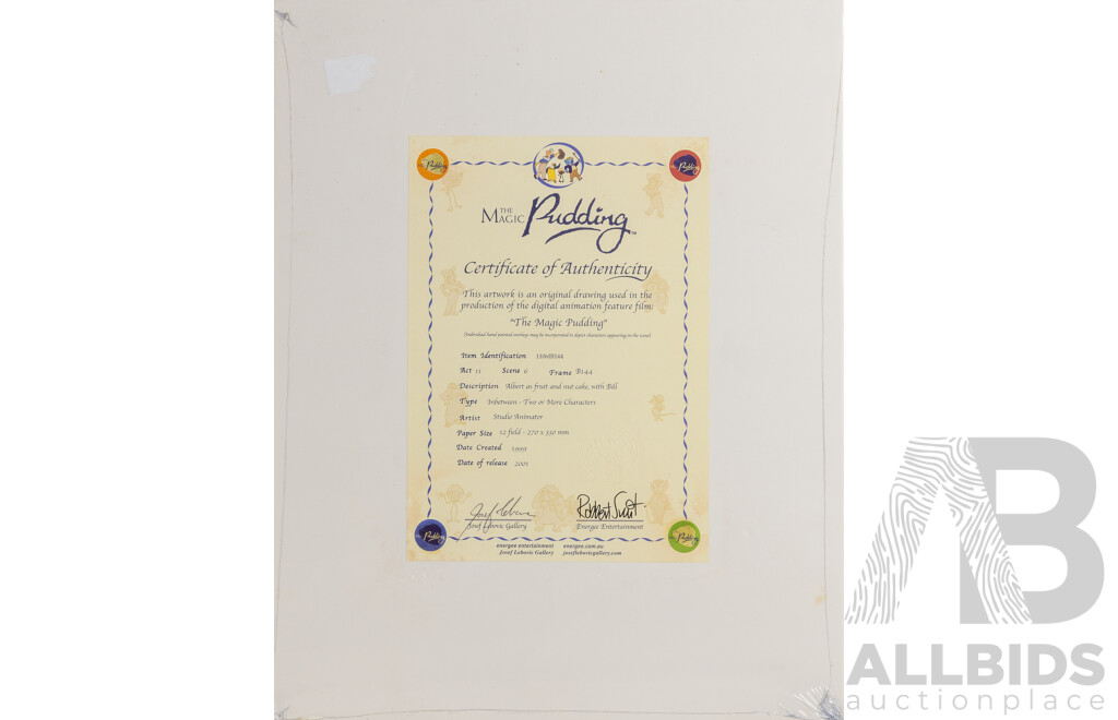 Set of Three Original Production Drawings From the Magic Pudding Animated Film