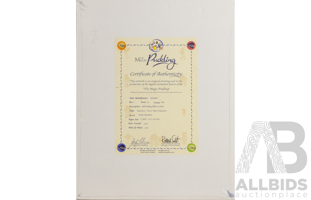 Set of Three Original Production Drawings From the Magic Pudding Animated Film